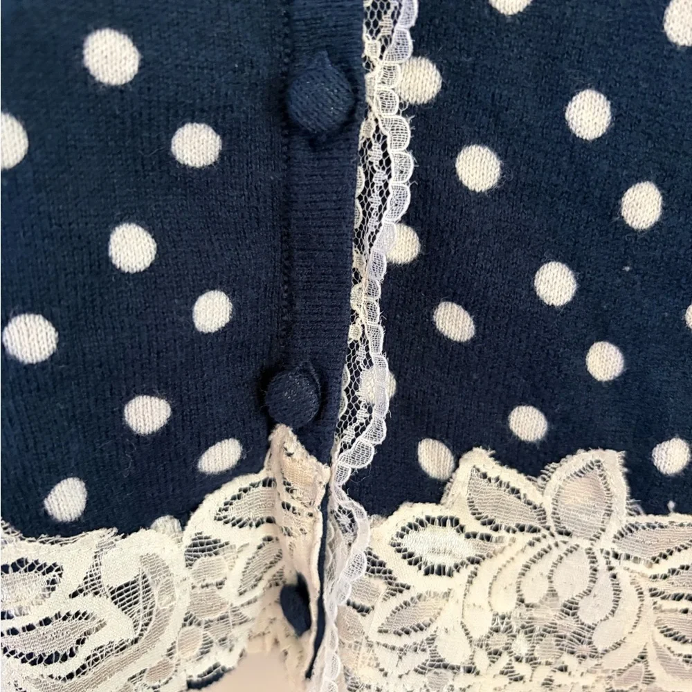 Navy and White Cardigan with Polka Dots - Picture 4 of 5